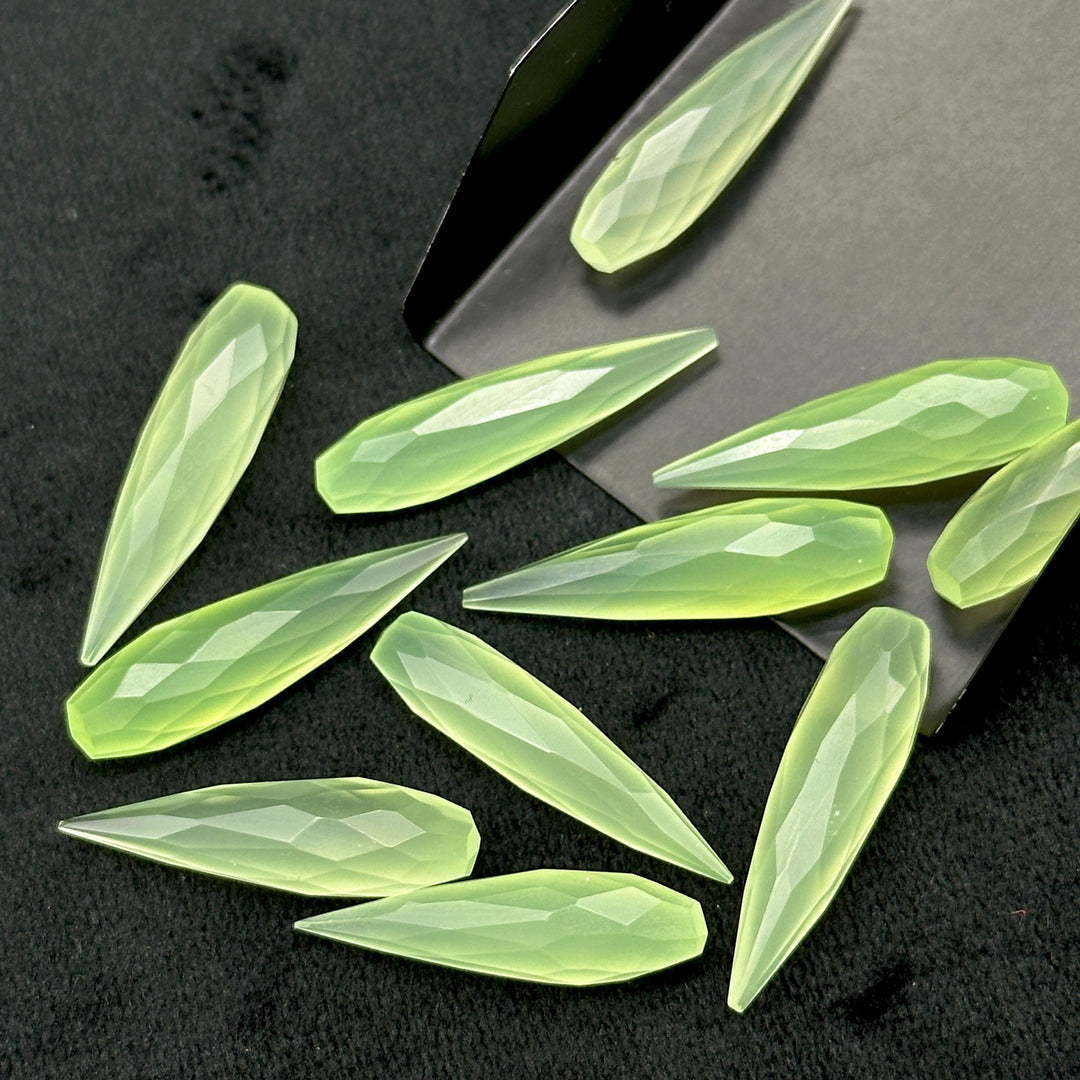 Green Chalcedony Long Drop Shape Briolette's, Faceted Teardrop Beads, 7X30 MM Green Color Drops for Earring Making, Loose Drops on Wholesale