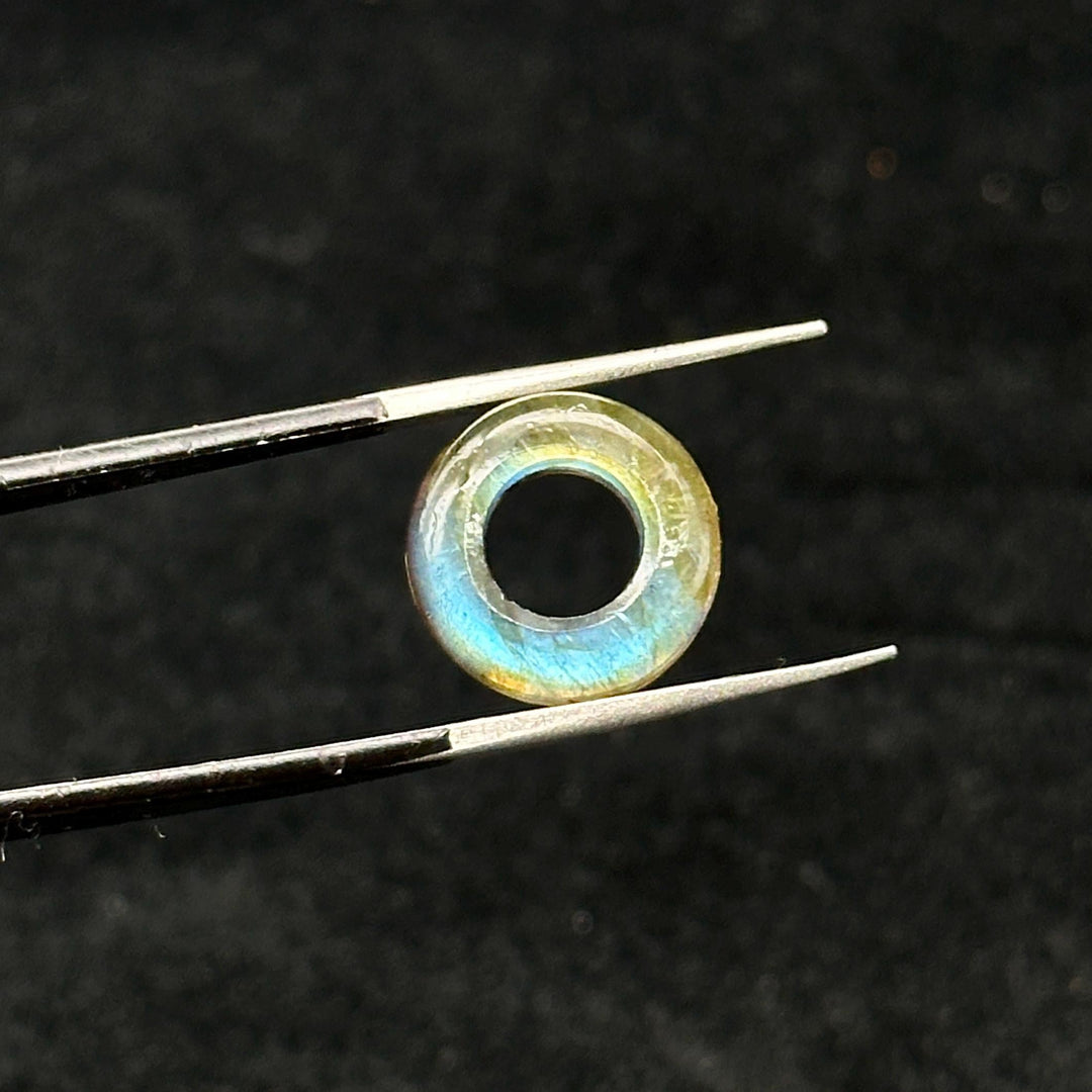 Labradorite Donut Gemstone Beads: 12mm Blue Fire Carved Jewelry