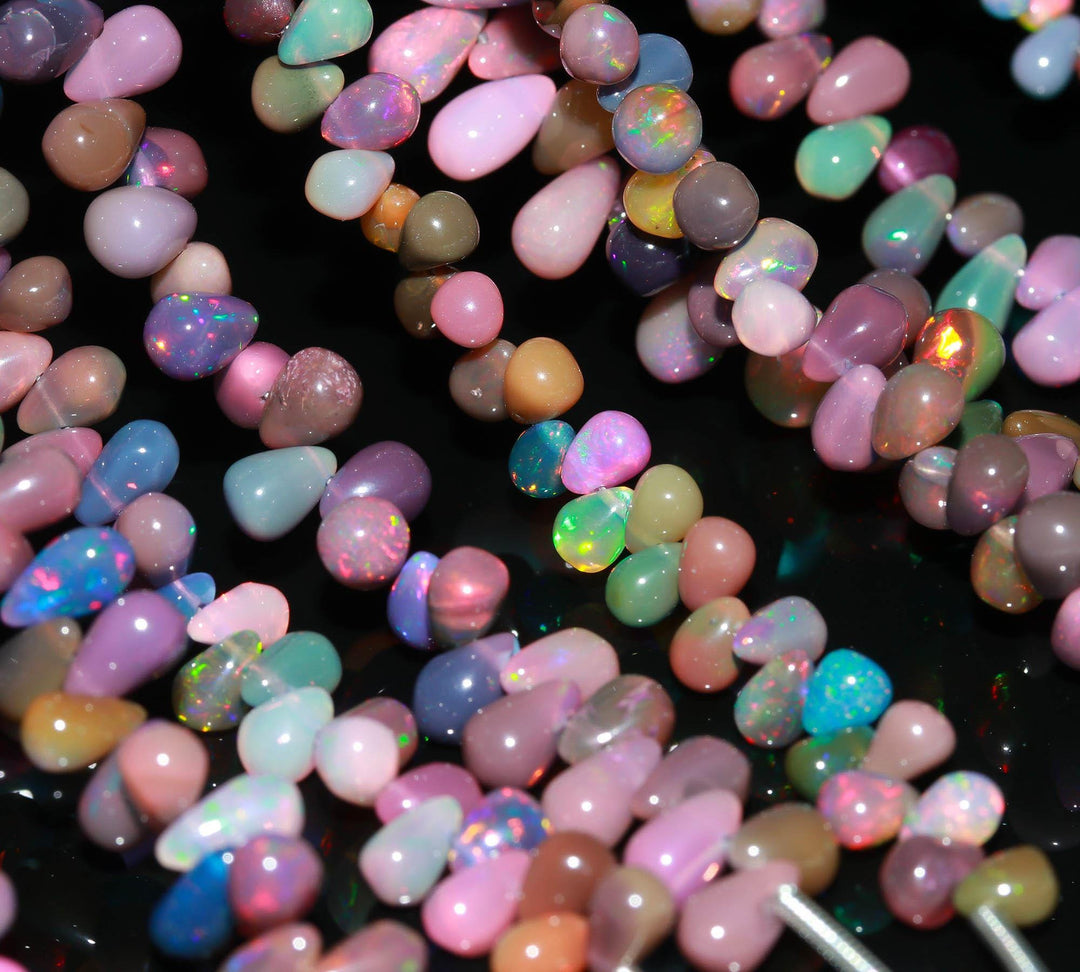 Multi Ethiopian Opal Smooth Drop Shape Beads, Colorful Opal Beads for Jewelry Making, Briolette's Beads, 5-8 MM