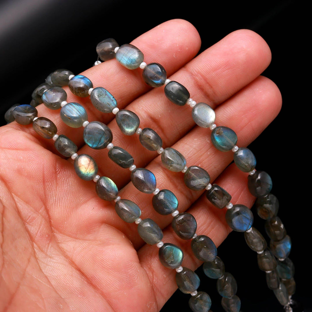 Smooth Labradorite Tumble Shape Beads, Natural Labradorite Plain Nuggets Shape Gemstone Beads, Fancy Jewelry Making Wholesale Beads, 8" Inch