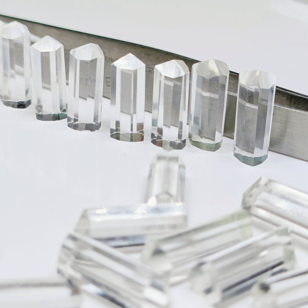 Natural Crystal Quartz Pencil Gemstone: Faceted Jewelry Stone (15X6 mm)