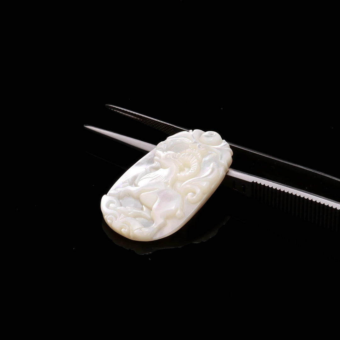 Mother of Pearl Goat Oval Carving, Handmade Mop Oval Shape Stone, 35 MM, Top Face Drill, Luster Pearl Carved Cabochon